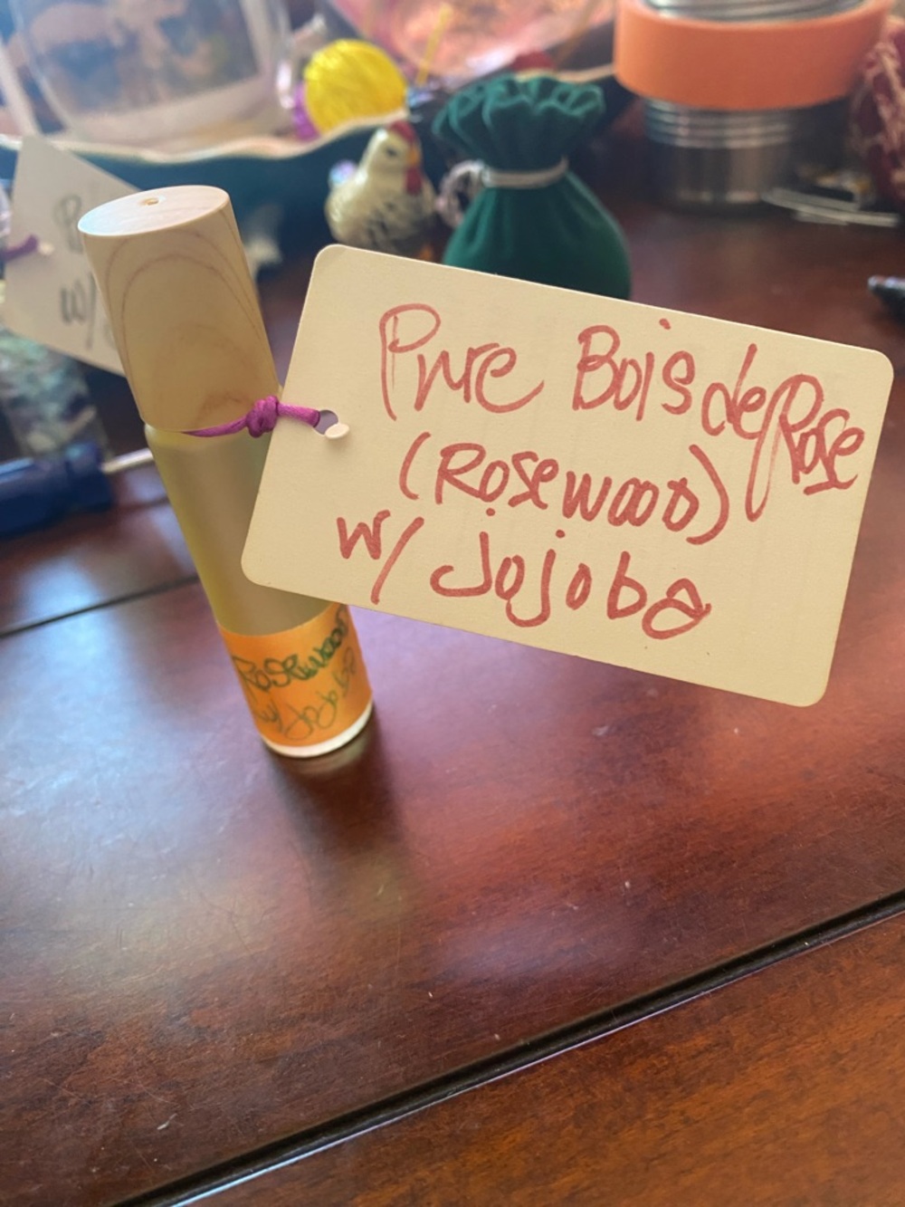 Brass Tone Roller Bottle with Yellow Label - Rosewood Jojoba